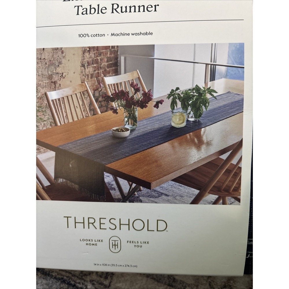 Threshold Target Table Runner Dark Blue Extended Length 108" Long Boho Farmhouse